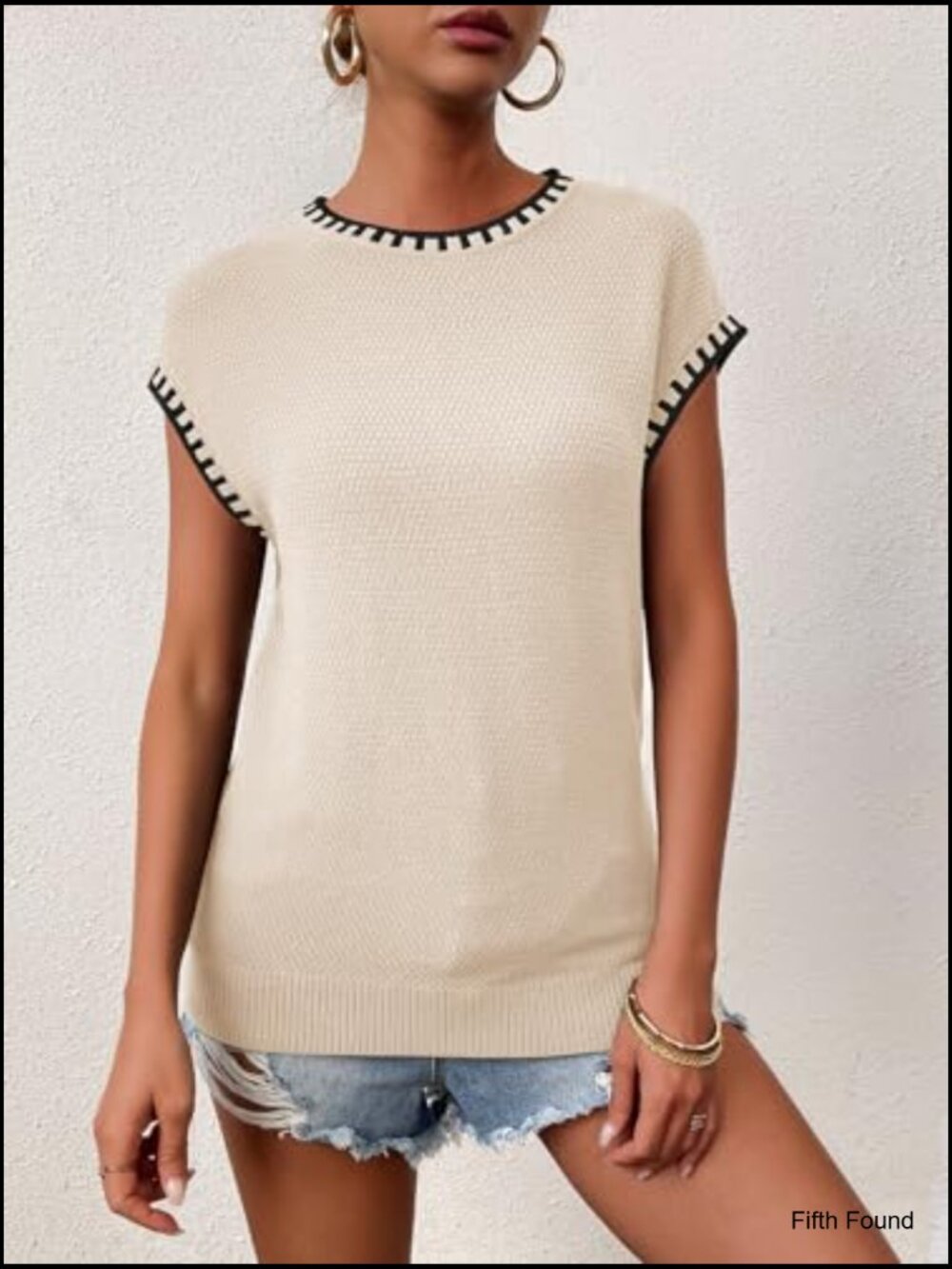 Cap Sleeve Knit Sweater Vest Pullover Tank Top Loose Fit - Picture 4 of 7